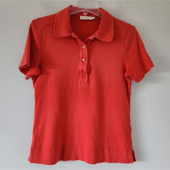 TORY BURCH | Lennox Terry Cloth Polo In Poppy Red Sz L - Picture 1 of 8